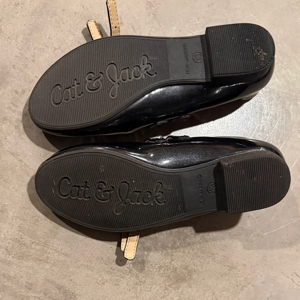 Cat & Jack Shiny Black Dress Shoes with Buckle Straps